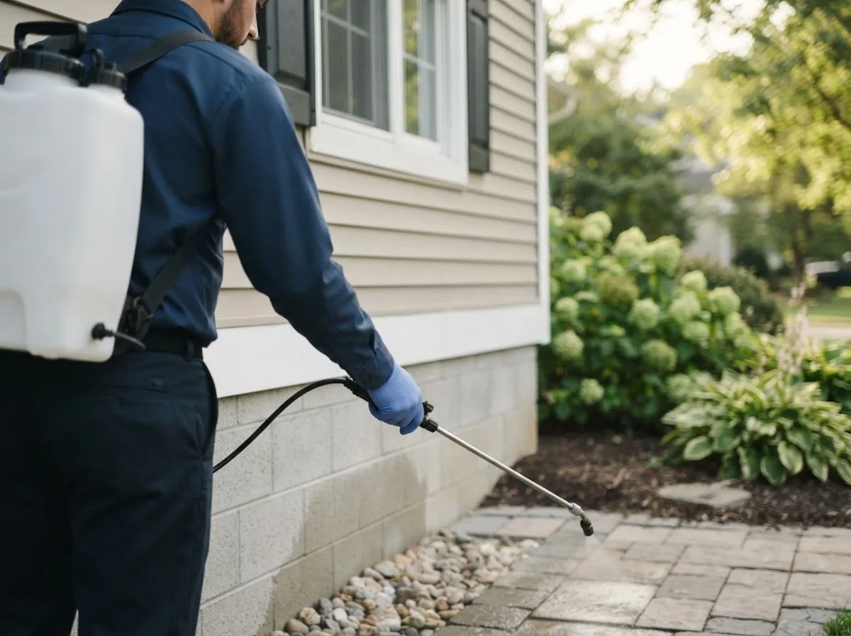 Pest control technician inspecting a home in Bascom, FL